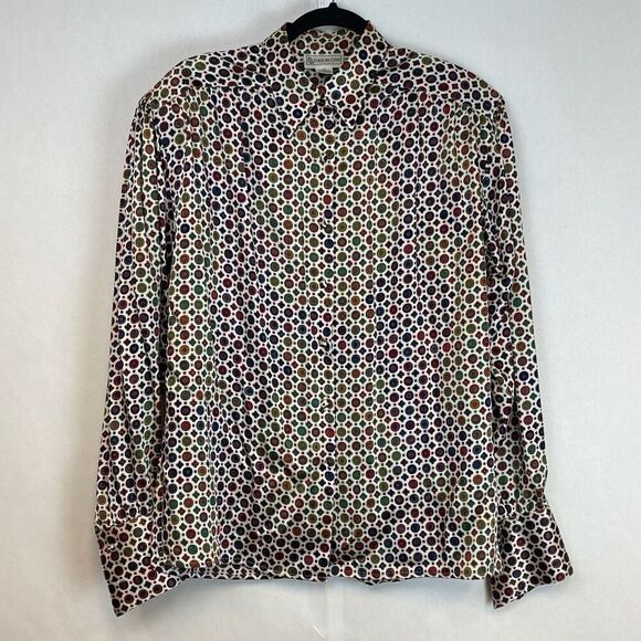 Evan Picone Silk Shirt Women's Sz 14 Multicolor Button-Up Long Sleeve Geometric - Picture 1 of 13